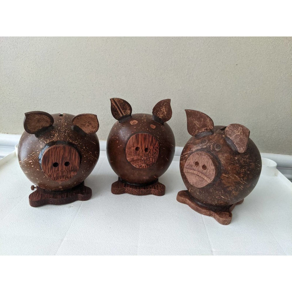 1 (one) Coconut Shell Piggy Bank Coin Bank Handmade